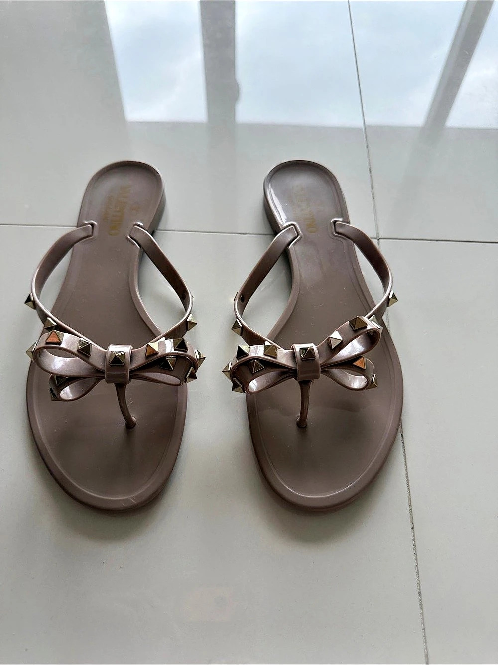 Valentino Rockstud Thong Sandals in Brown